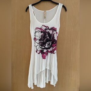 Scotty Floral Sleeveless Top White Pink Black Flowy Small